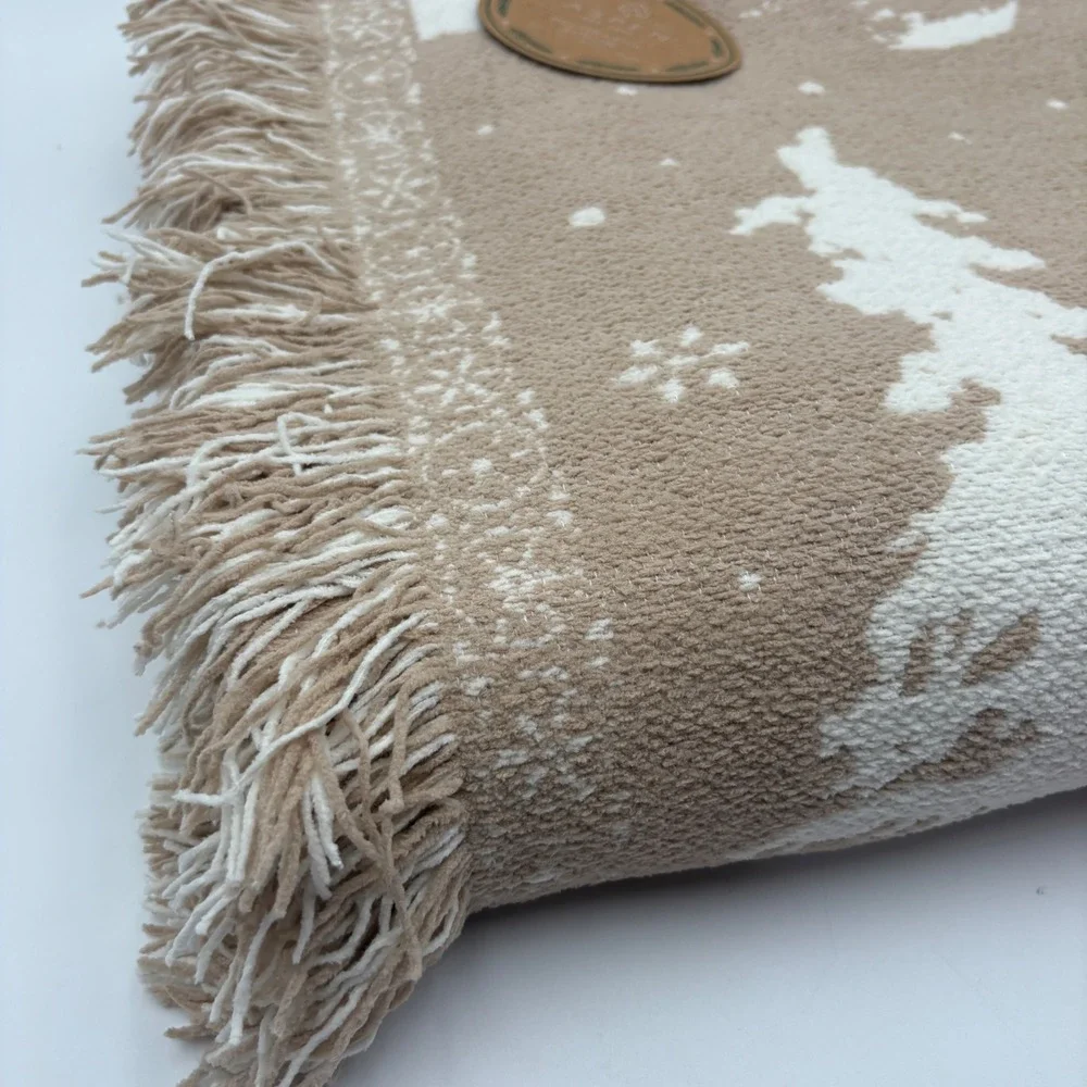 Aspen Decorative Christmas Throw Blanket‎ Neutral Tan Cream Trees Deer Cabin